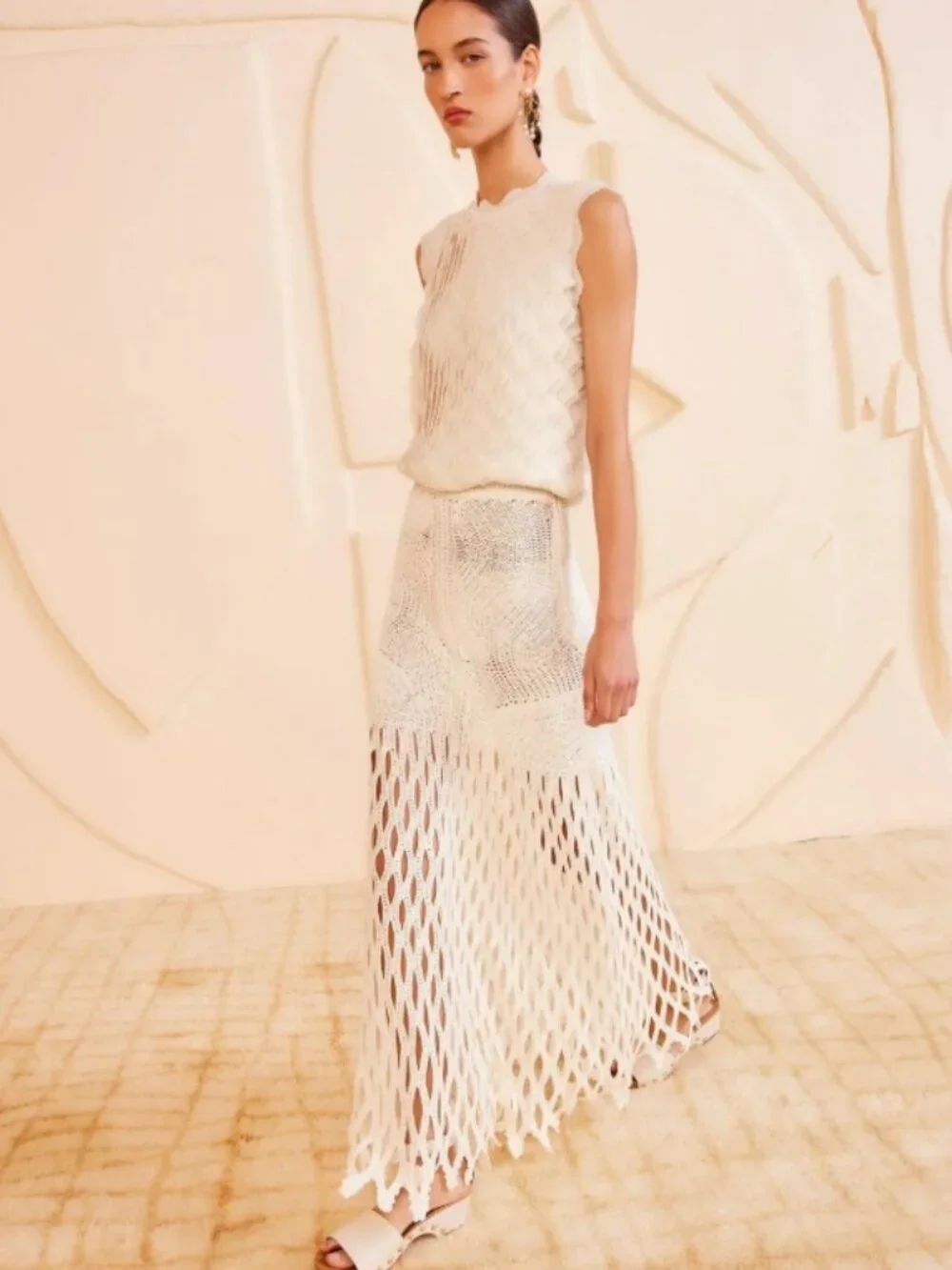 NWOT ULLA JOHNSON Lace Crochet Kalista Midi Skirt in Cowrie M/L $1,850
